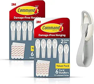 Command Plastic Cord Bundlers, Damage-Free Cable Organizer, No Tools Required, 12 Gray and 24 Adhesive Strips