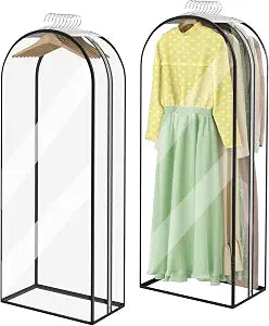 Garment Bags for Hanging Clothes 60 Long, Ultra Clear Suit Bags for Closet Storage, Moving Organization, Travel Covers with 10" Gussets for Coat, Dress, Shirt and Sweater - 2 PCS