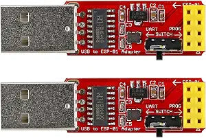 ESP-01S Programmer USB to ESP-01 Adapter ESP8266 Wireless WiFi Module Wi-Fi CH340G UART PORG, 4.5-5.5V 115200 Baud Rate 2PCS