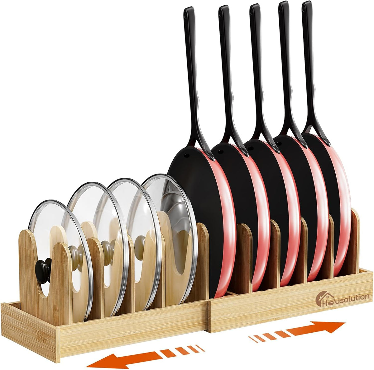 Housolution Bamboo Pot and Pan Lid Organizer Holder Storage Rack