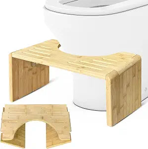 7" Bamboo Toilet Stool - Foldable Non-Slip Step for Adults & Kids, Sturdy Squatting Stool for Healthy Posture, Space Saving Bathroom