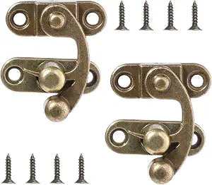 2 Pack Antique Vintage Lock Clasp Small Hasp Latches Right Latch Hook Hasp with Mounting Screws Swing Arm Latch for Jewelry Box Cabinet Toolbox (Bronze)