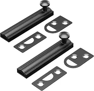3 Inch Solid Brass Surface Bolt, Heavy Duty Concealed Slide Surface Door Bolt, Slide Bolt Latch French Door Lock with Screws for Windows Cabinet Wooden Fence Yard, Black, 2 Pack