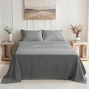 Queen Size 4 Piece Bed Sheet Set - Ultra Imitation Cotton-Premium Breathable & Cooling Sheets Grey