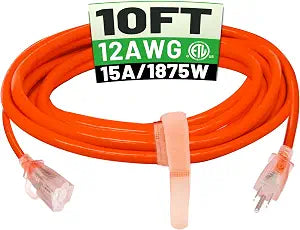 POWGRN 10 FT 12/3 Outdoor Extension Cord Waterproof Heavy Duty Power Cord