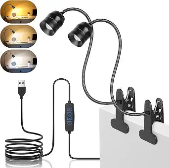 Dimmable LED Clip on Light for Bed Reading, 360 Flexible Gooseneck, 2 Pack