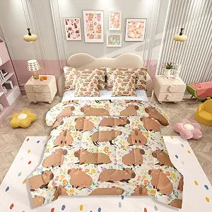 Erosebridal Cartoon Capybaras Twin Bedding Set 7 Piece