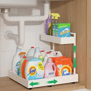 REALINN L-Shaped Under Sink Organizer with 6-Level Height Adjustment