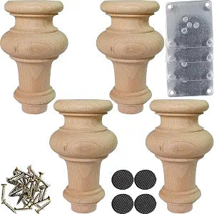6" Wood Furniture Legs Unfinished Sofa Bun Feet for Cabinet, Chair, Loveseat, Ottoman, Dresser Foot Replacement Set of 4
