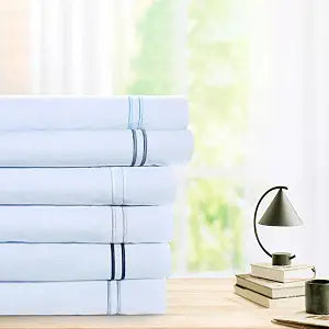 Pointehaven 300 TC Percale 100% Long Staple Cotton Double Satin Stitch Pillowcases Pair Standard White-Silver