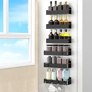 HuggieGems 6 Pack Black Magnetic Spice Rack Organizer for Refrigerator