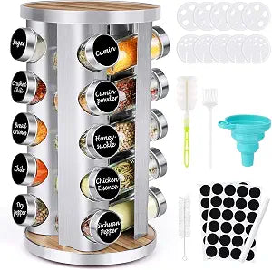 CANTAMI Spice Rack Organizer with Jars for Cabinet(20Pcs), Revolving