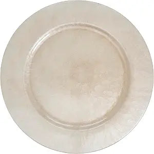 SARO LIFESTYLE Soft Glow Faux Mother of Pearl Charger Plate (Set of 4), 13", Grey