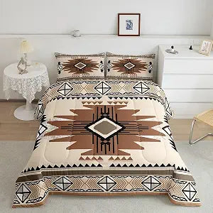 Feelyou Boho Comforter Set Full Size Southwest Native American Design Comforter Southwestern Geometric Bedding Set Western Decor Duvet Set Room Decor Beige Brown Quilt Set