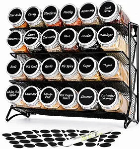 DIDITIME Spice Rack with Jars, 24 Spice Jars with Labels and Organizer