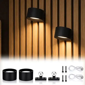 2 Set 2 Pcs LED Acoustic Panel Wall Sconce, Rechargeable, Black