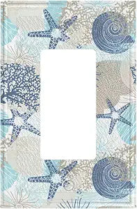 Nautical Beach Starfish 1 Gang Single Rocker Decorative Light Switch Covers Seashell Coastal Coral Conch Electrical Wall Plates Receptacle Switchplate Faceplates for Bathroom Home