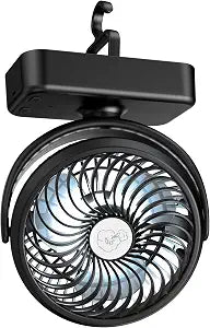 Portable Camping Fan, Small Tent Fan with Hanging Hook, 40 Working Hours Rechargeable USB Battery Fan with LED Lights for Desk, Bedroom, Travel & Emergency Kit