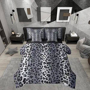 Erosebridal Blue Grey Cheetah Ombre Fur Full Comforter Set 7 Pieces