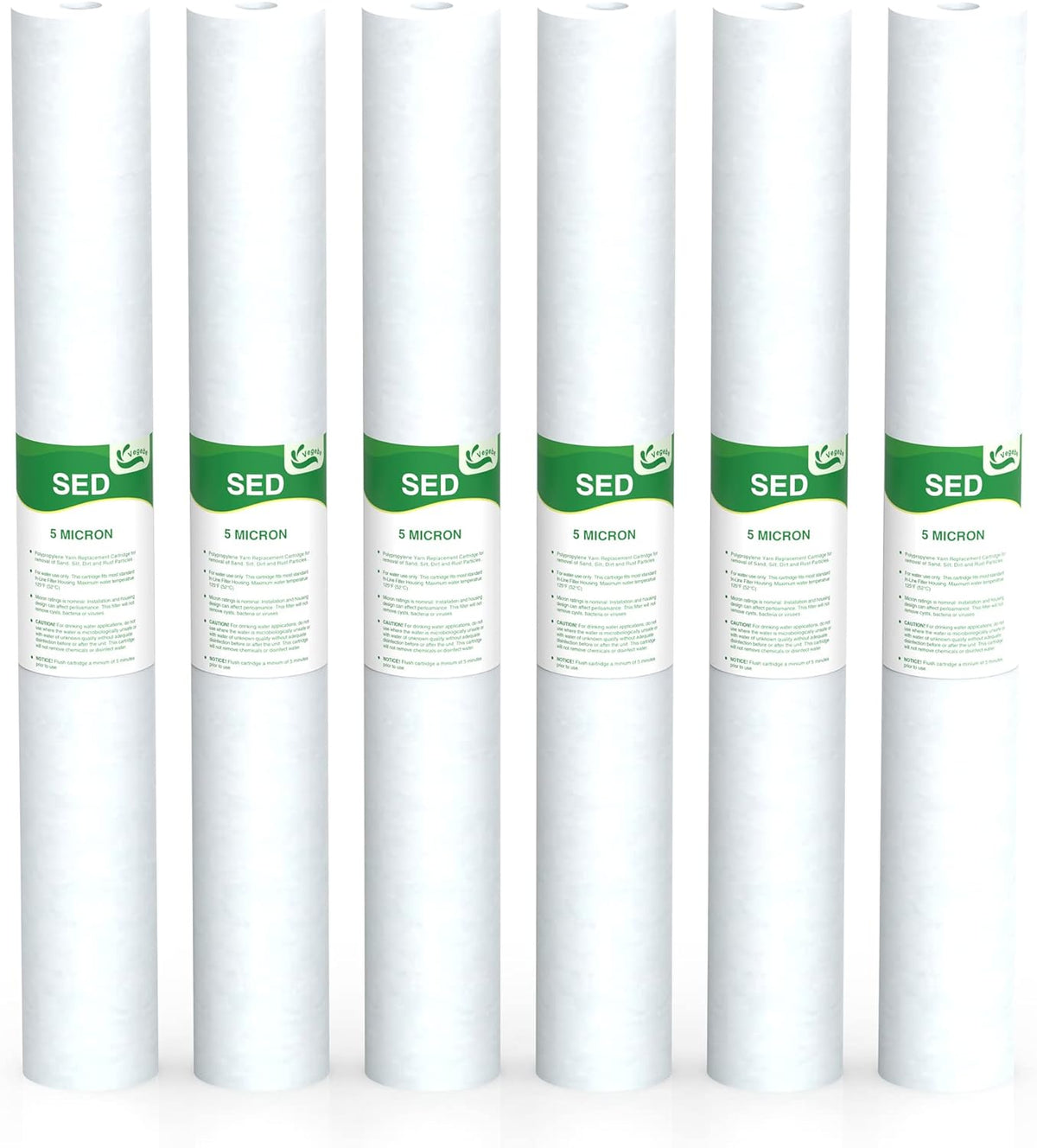 5 Micron Water Filter 20" x 2.5" Replacement Cartridge, 6-Pack