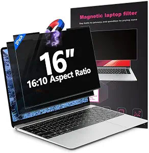 2Pack Magnetic 16 Inch Laptop Privacy Screen 16:10 Aspect Ratio, Removable Anti-Blue/Glare Protector Film, Anti Spy Desktop Security Private Filter 16in