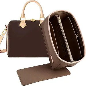 Doxo Felt Purse Organizer Insert & Base Shaper 2pc Set for Speedy 25, Brown
