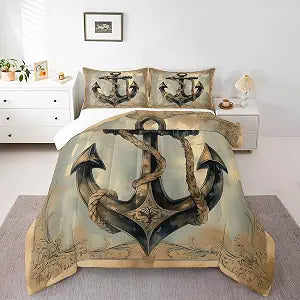 Castle Fairy Anchor Nautical Twin Size Comforter Set,Vintage Maritime Adventure Duvet Set Soft Bed Collection,Oil Painting Style Bedding Comforter for Boys Girls Bedroom,2 Pcs