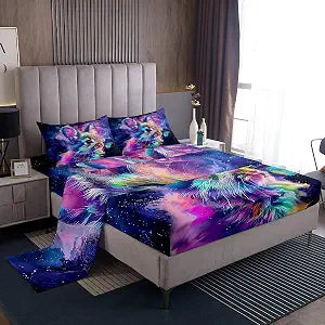 Erosebridal Cute Rabbit Bed Sheets Set for Kids Boys Girls Purple Galaxy Sheet Set, Blue Butterfly Bed Set Kawaii Bunnies Full Sheets, Univers Glitter Stars Bedding Set