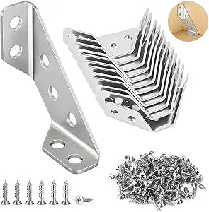 12PCS Corner Brackets for Wood, Universal Stainless Steel L Brackets