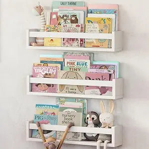 NATURE SUPPLIES Nursery Book Shelves, Set of 3 White 16.4" Nursery Shelves for Wall, Kids Bookshelf for Kids Room, Floating Wall Shelves for Bedroom & Playroom
