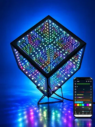 Infinity Mirror Hyper Cube Table Lamp, Desk Art Mood Light