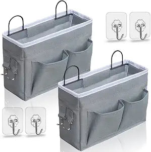 Kanrichu 2pcs Middle Wall Hanging Organizer Bag, Linen Fabric Door Hanging Storage Basket with Pockets, Waterproof Bin for Kitchen, Bedroom, Office, RV Camper (Gray)