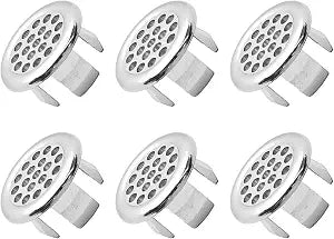 6Pcs Reticulation Sink Overflow Ring, Bathroom Basin Overflow Trim Cover Insert Cap, Chrome Finish, Easy Installation for Ceramic, Vanity & Kitchen Sinks, Drain Hole Replacement