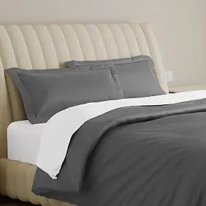 Carressa Linen Duvet Cover Twin - 100% Egyptian Cotton Duvet Cover Twin Size, 800 Series Tulips Collection Bedding (3 PC, Dark Grey), Sateen Comforter Protector, Hidden Zipper Closure & 7 Corner Ties