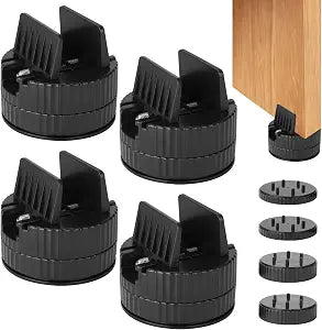 4 Pcs Adjustable Furniture Risers with Screw Clamp, 3.2 in Wide Base Sturdy Bed Risers, Stackable 0.7 in 0.4 in Extenders for Tables, Cabinets, Couch, Bed Legs, Black