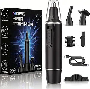 Nose Hair Trimmer for Men,Rechargeable 3-in-1 Professional Painless Eyebrow & Facial Hair Trimmer for Men Women,Multifunctional Trimmer with IPX7 Waterproof,Powerful Motor and Dual-Edge Blades