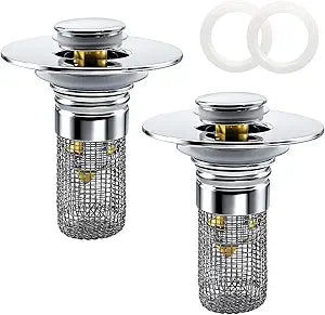 Bathroom Sink Drain Strainer, Pop-up Sink Drain Strainer with Removable Strainer Basket Hair Catcher, Bathroom Sink Stopper,2 Packs