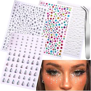 Face Gems Stick on Face Jewels Rhinestones Pearls Festival Rave Fairy Jewelry Accessories for Women Eye Body Hair Makeup