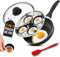 Eggssentials 2 IN 1 Egg Poacher & 8 inch Fry Pan, Granite Nonstick Fry Pan Poached Egg Maker and Frying Skillet with Lid, Poached Eggs Cooker Food Grade Safe PFOA Free with Spatula, Egg Cookware - 4 Cups