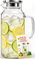 KIKCOIN 68 oz (2 Quart) Borosilicate Glass Pitcher with Lid and Handle