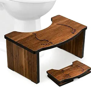 Foldable Bamboo Potty Stool for Adults, Portable Toilet Stool for Bathroom, Non-Slip Ergonomic Squat Stool, Space Saving Foot Rest, Improves Toilet Posture, No Assembly (Wood Color)
