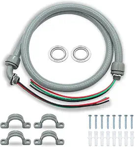 1/2" x 10Ft Power Whip Assembly Kit, Non-Metallic Liquid Tight Flexible Electrical Conduit with 10 Gauge Wire Electrical AC Whip Kit