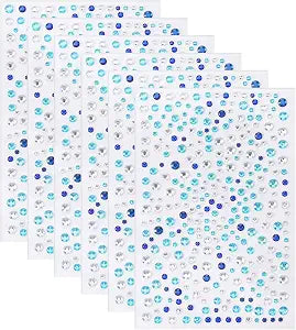 6 Sheets Blue Face Gems Stick, Self-Adhesive Glitter Hair Gems Rhinestone Stickers Festival Jewels Body Gem Stick on Gem Temporary for Body, Nail, Eyes, Makeup, Crafts, Party (Mixed Blue)