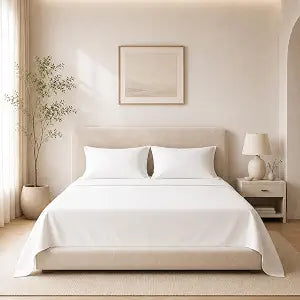Carressa Linen Organic Cotton Sheets King Size Percale Bed Sheets, White