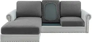 H.VERSAILTEX Super Stretch Individual Jacquard Couch Cushion Covers Furniture Protector Spandex Anti-Slip Soft Thickened Slipcovers Easy Install, (1 PC, Sofa Seat Couch Cover, Gray)