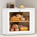 White Corner Bread Box for Kitchen Countertop, Double Layer Large Breadbox