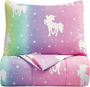 Kids Rule 2-Piece Unicorn and Stars Glow in The Dark Comforter Set, with 1 Twin Bed Size Comforter and 1 Standard Pillowcase, Rainbow Colors, Pink, Multicolored,for Kids, Twin