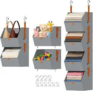 DIMJ 4-Tier Hanging Closet Organizer, Modular Bins for RVs and Small Spaces