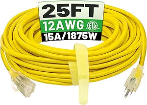 POWGRN 25 FT 12/3 Outdoor Extension Cord Waterproof, Heavy Duty Power Cord