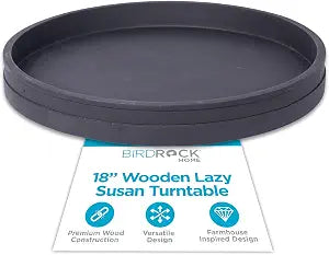 BIRDROCK HOME Wooden Lazy Susan Turntable - Spice Rack Organizer for Kitchen Table, Dining, Pantry and Countertop - Rotating Tray for Condiments - with Burnished Iron Accents - 18" Large, Matte Black